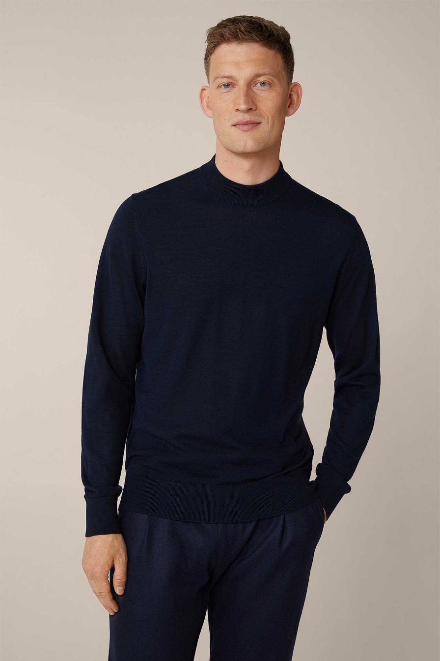 Windsor Strick-Stehkragen-Pullover Nando Mit Seide Und Cashmere In Navy Strick