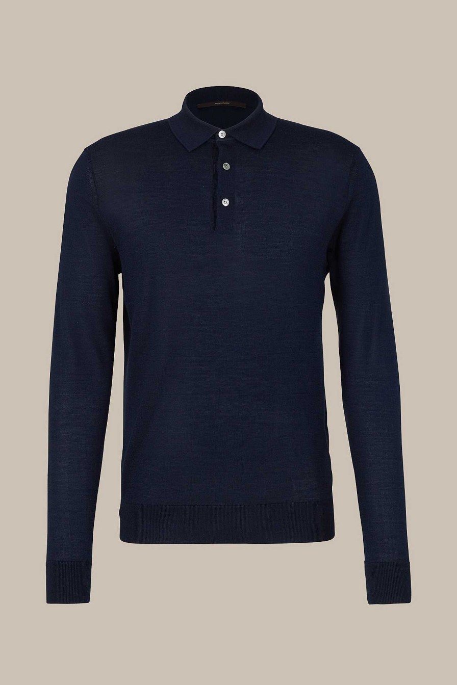 Windsor Strick-Poloshirt Nando Mit Seide Und Cashmere In Navy Strick