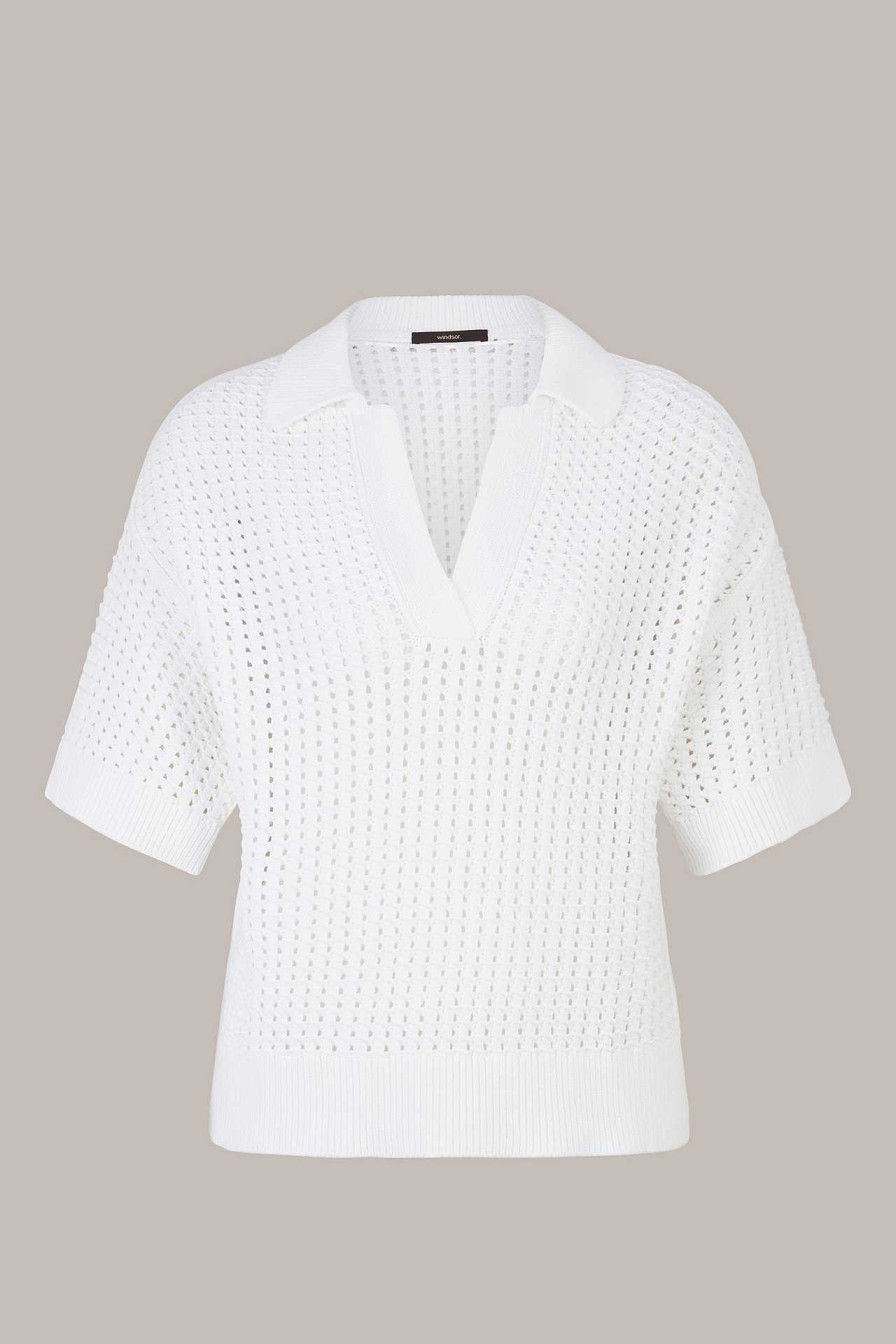 Windsor Crochet-Strick-Polo-Shirt In Wei Weiss Strick