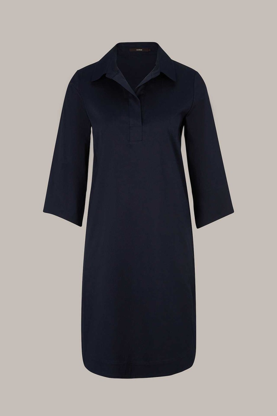 Windsor Baumwollstretch-Kleid Mit Hemdkragen In Navy Kleider & Overalls