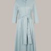 Windsor Baumwollstretch-Hemdblusen-Kleid In Midi-L Nge In Hellblau Kleider & Overalls