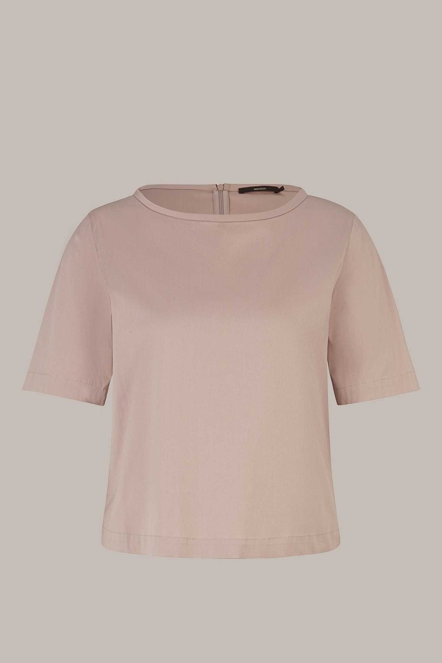 Windsor Baumwollstretch-Bluse In Taupe Blusen & Tops