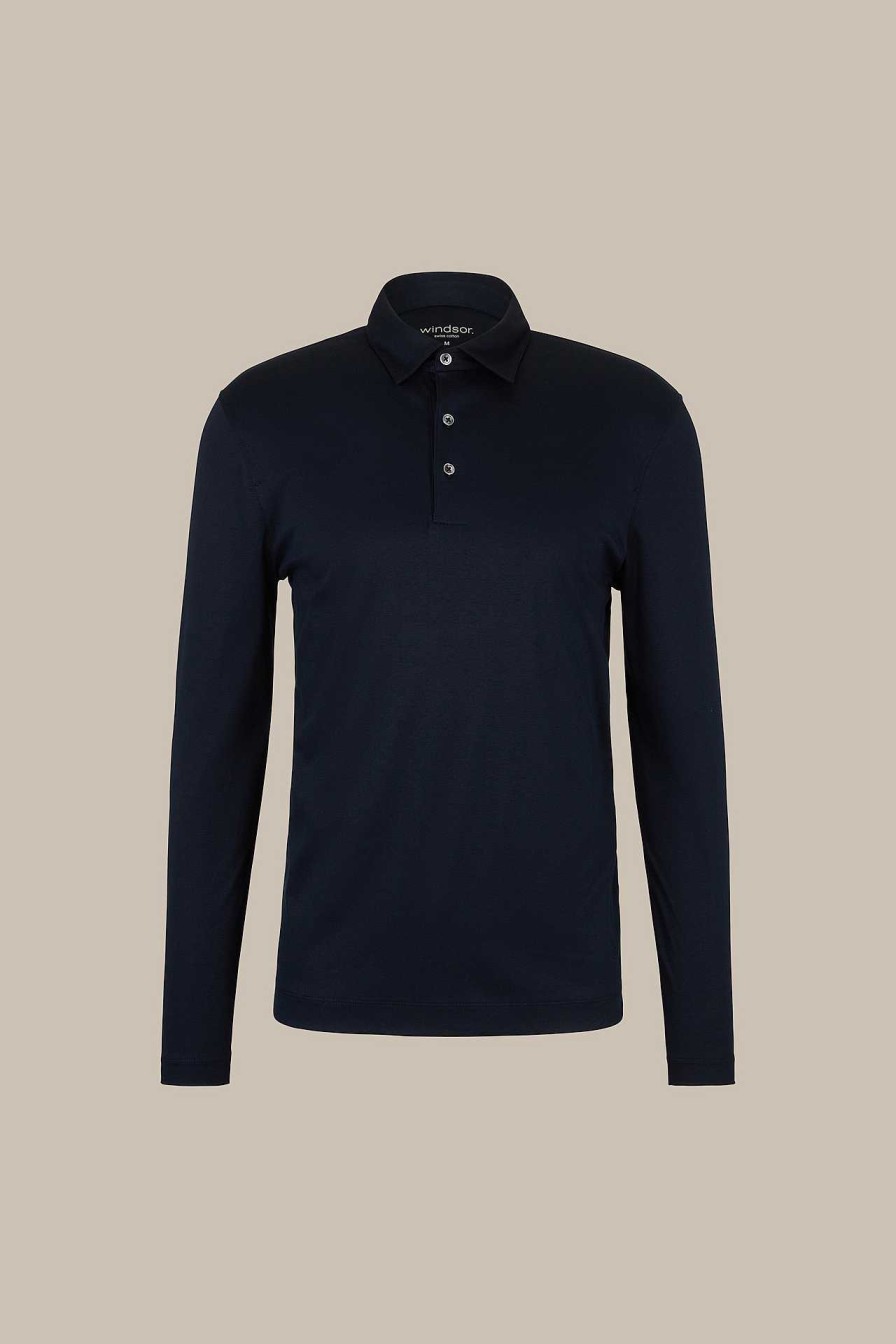 Windsor Baumwoll-Langarm-Polo Gabriello In Navy T-Shirts & Polos