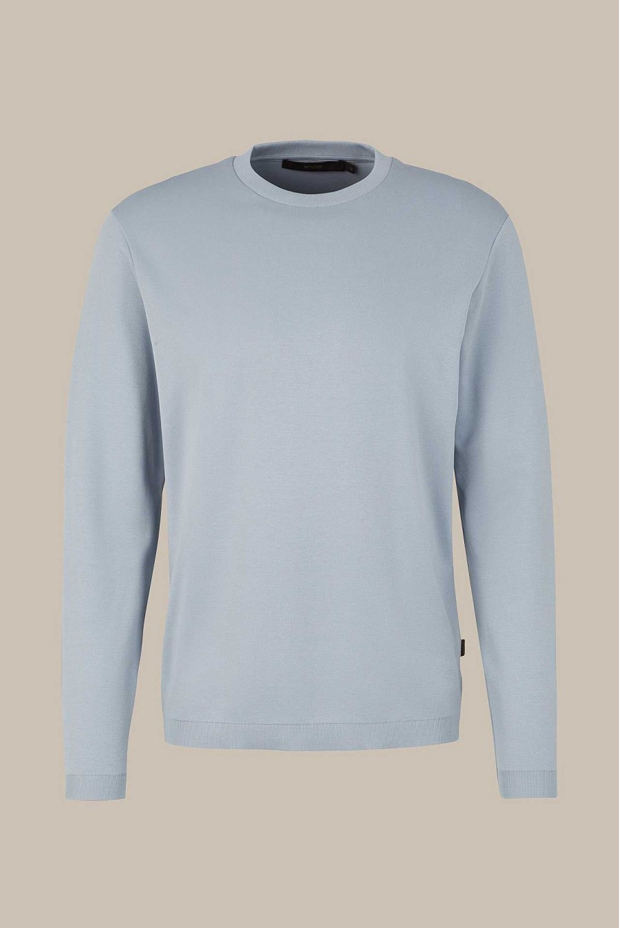 Windsor Baumwoll-Langarm-Shirt Frido In Blau-Grau T-Shirts & Polos