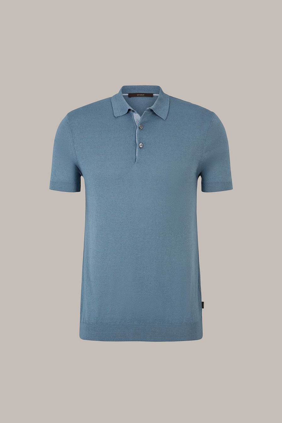 Windsor Leinen-Strick-Poloshirt Lindo In Blau Strick