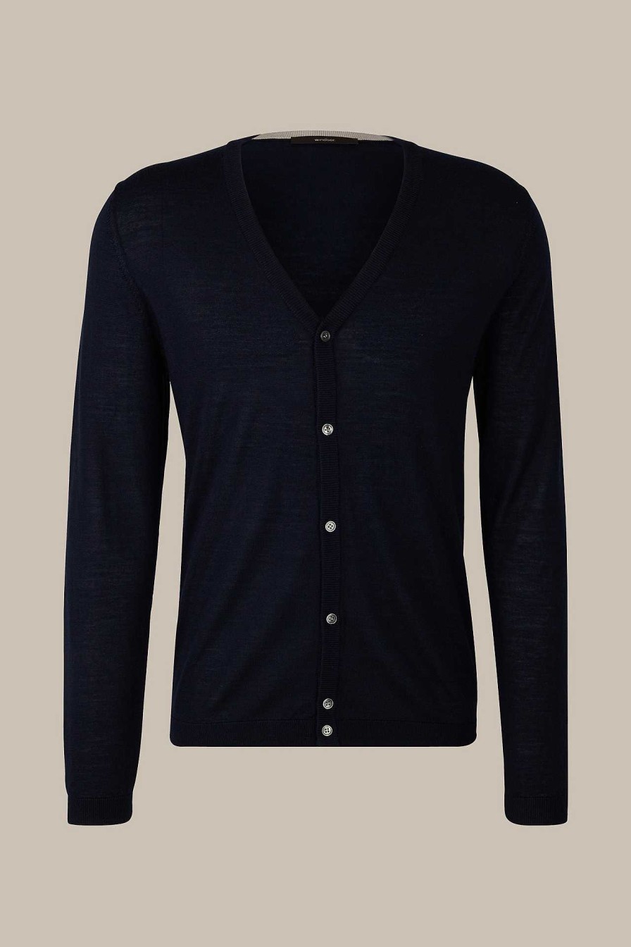 Windsor Strick-Cardigan Nando Mit Seide Und Cashmere In Navy Strick