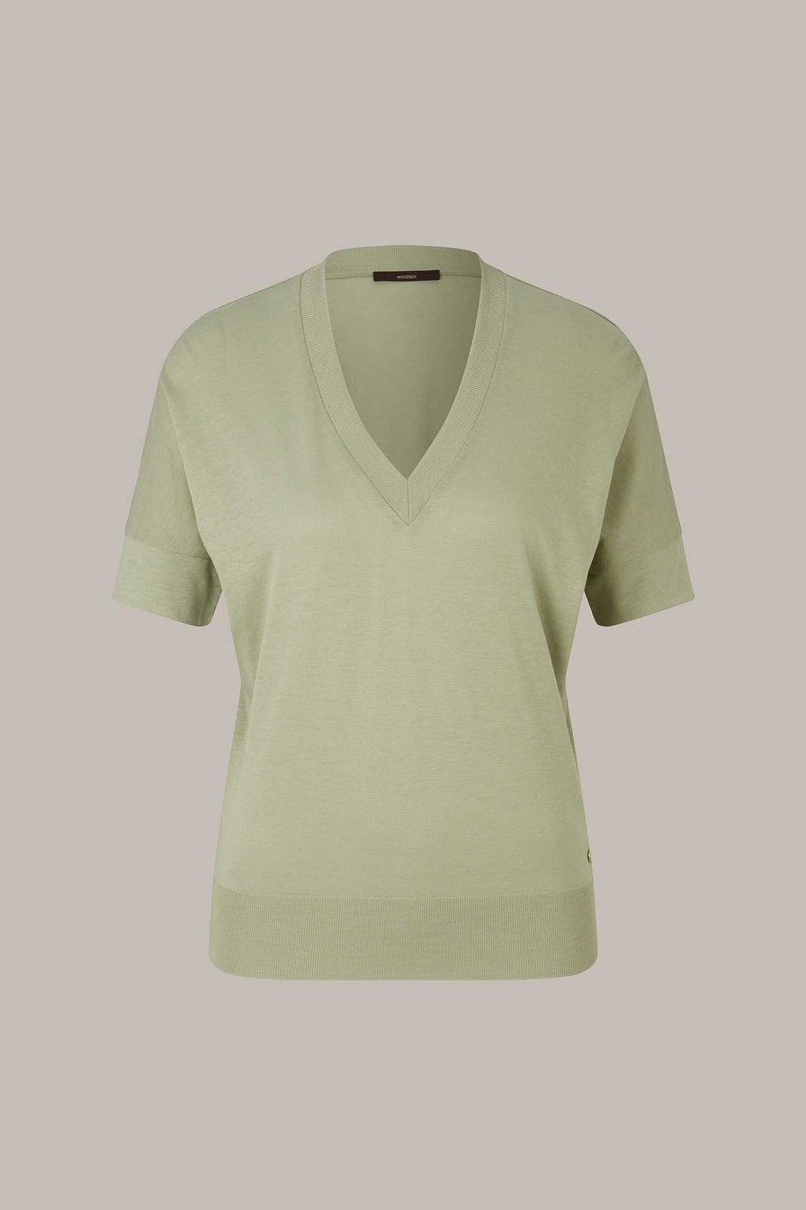 Windsor Tencel-Baumwoll-Shirt Mit V-Ausschnitt In Hellgr N T-Shirts & Sweatshirts