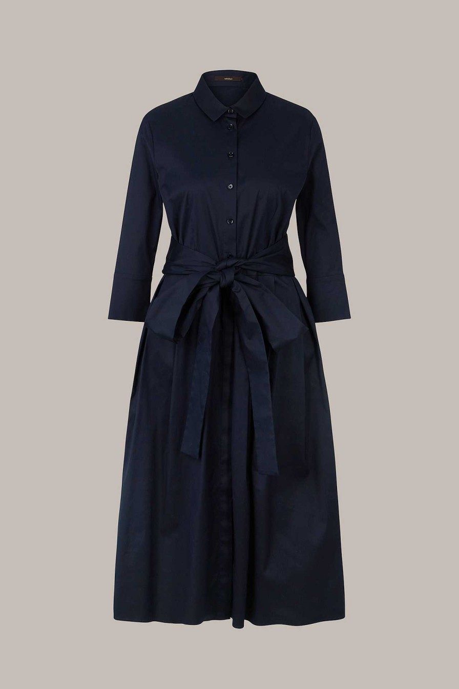 Windsor Baumwollstretch-Hemdblusen-Kleid In Midi-L Nge In Navy Kleider & Overalls