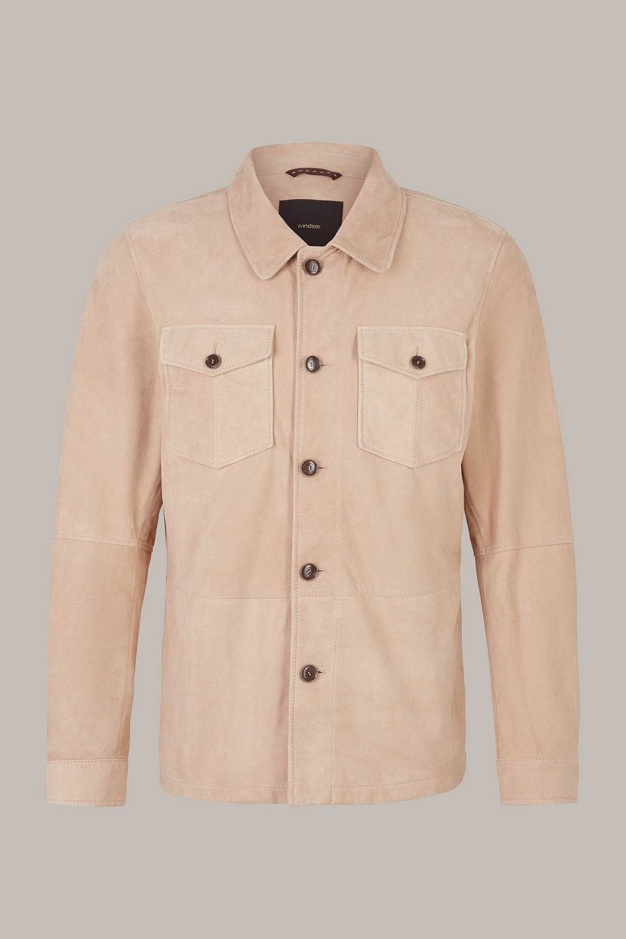 Windsor Ziegenvelours-Leder-Overshirt Mit Hemdkragen In Beige Lederjacken & Shirtjackets