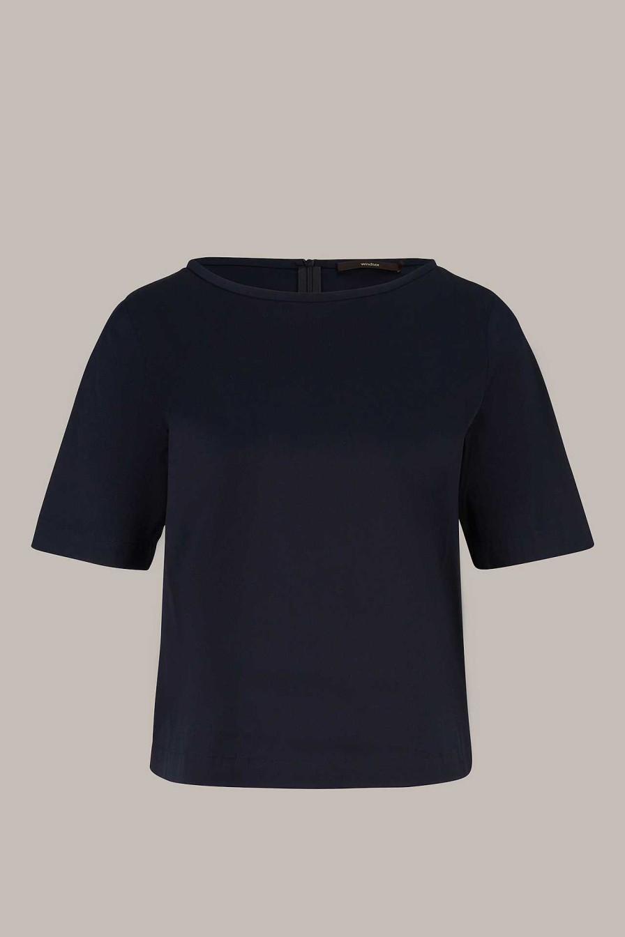 Windsor Baumwollstretch-Bluse In Navy Blusen & Tops