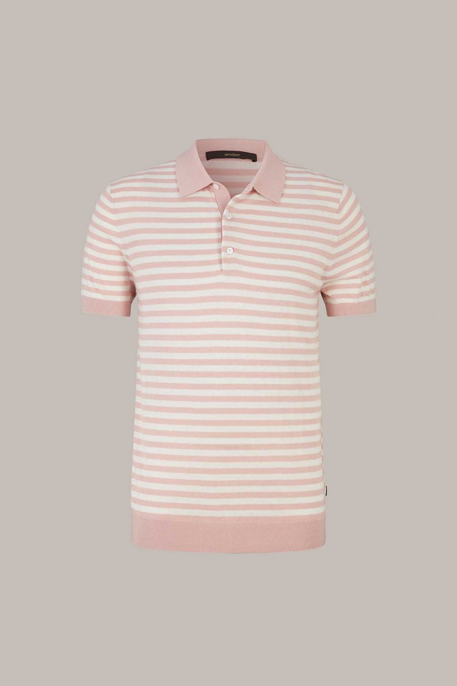 Windsor Baumwoll-Strick-Poloshirt Cashmino In Wollwei -Rosa Gestreift Wollweiss-Rosa Gestreift Strick