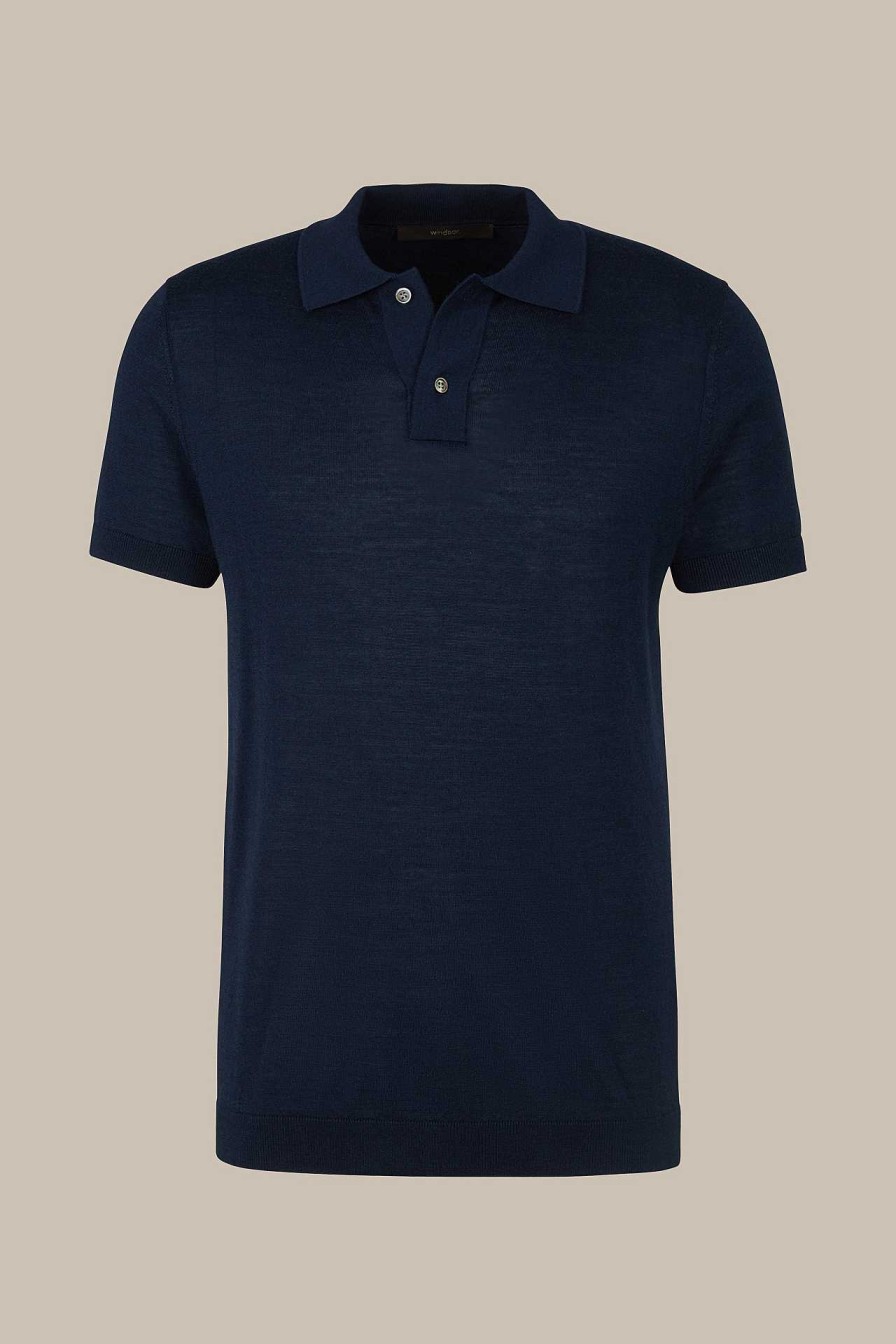 Windsor Schurwoll-Strick-Polo-Shirt Mit Seide Und Cashmere In Navy Strick