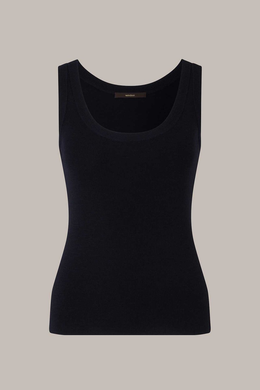 Windsor Merino-Strick-Top In Navy Strick