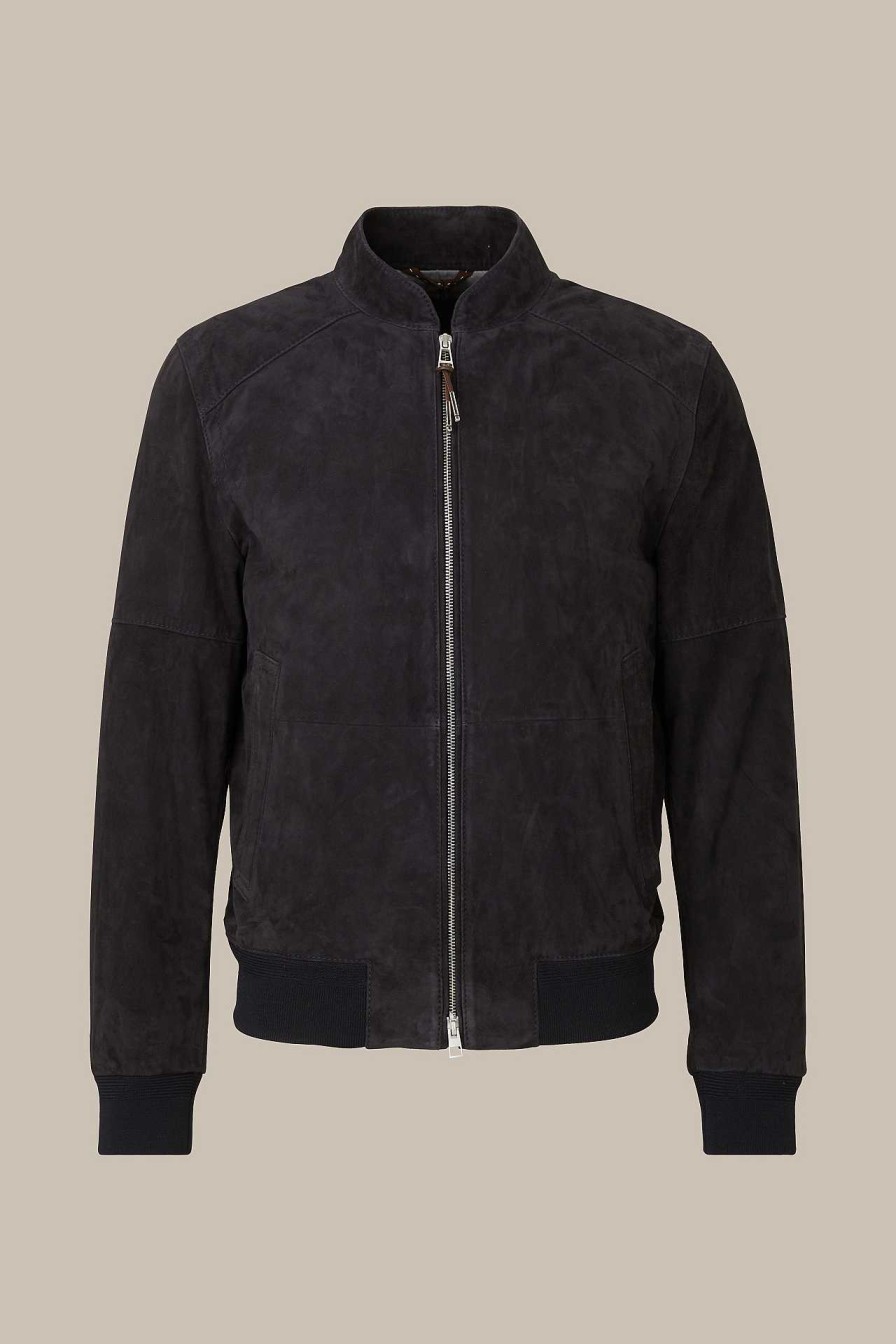 Windsor Ziegenvelours-Leder-Blouson Borello In Navy Lederjacken & Shirtjackets