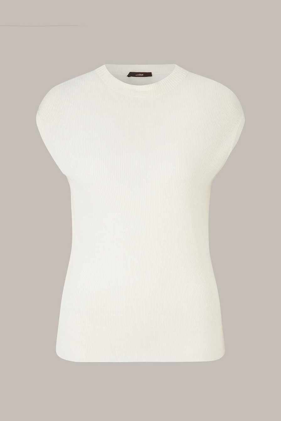 Windsor Seiden-Baumwollmix-Ripp-Strick-Top In Creme Strick