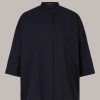 Windsor Popeline-Baumwoll-Cape-Bluse, Oversized, In Navy Blusen & Tops