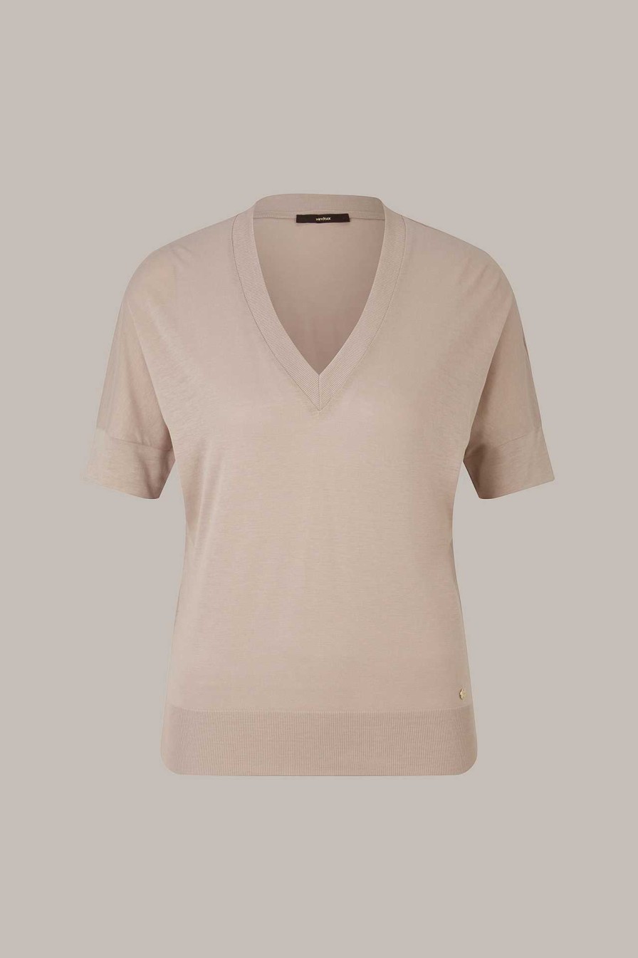 Windsor Tencel-Baumwoll-Shirt Mit V-Ausschnitt In Taupe T-Shirts & Sweatshirts