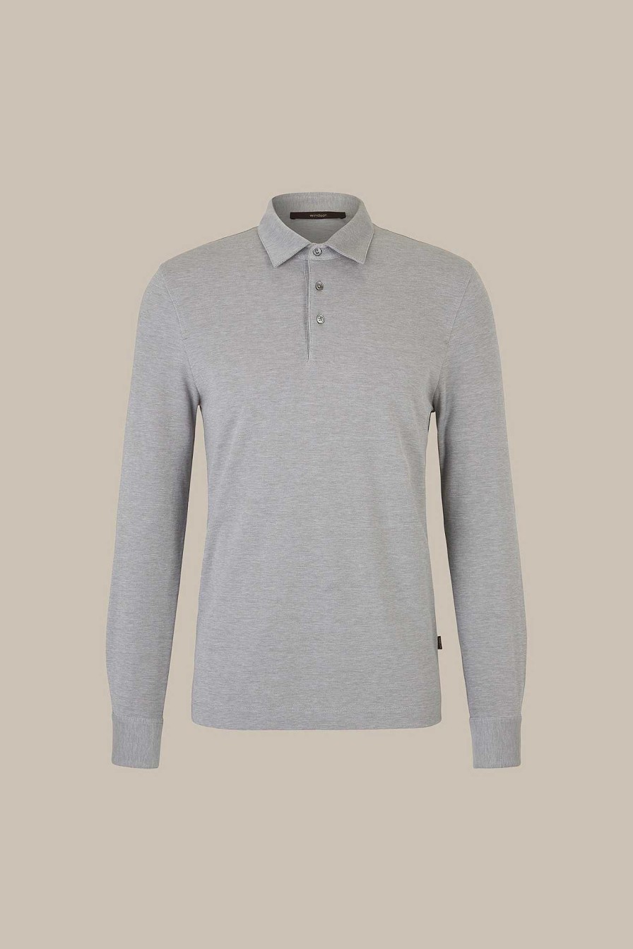 Windsor Baumwoll-Langarm-Polo Patrizio In Meliert Grau T-Shirts & Polos