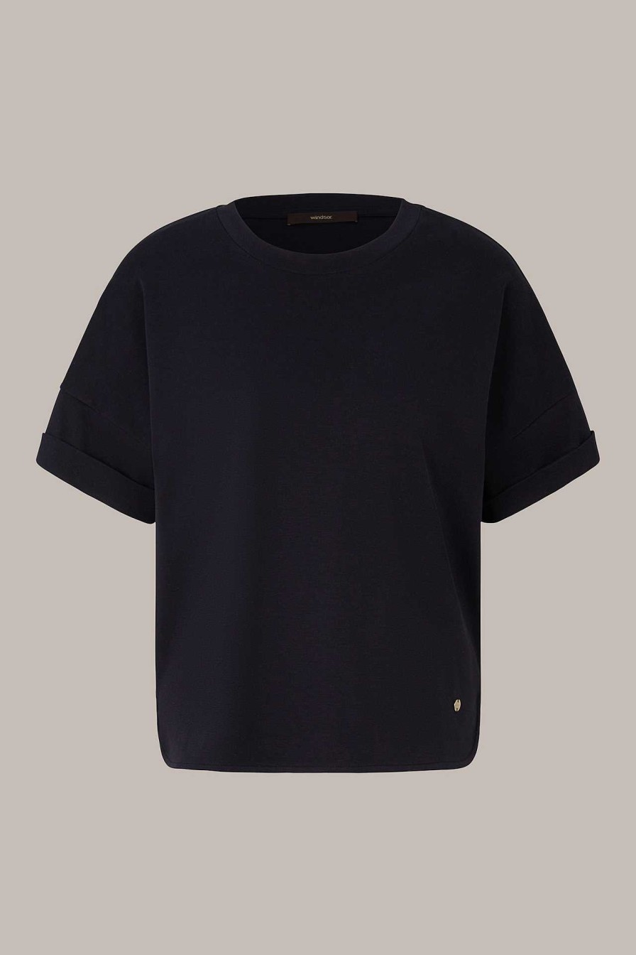 Windsor Baumwoll-Interlock Halbarm-Shirt In Navy T-Shirts & Sweatshirts