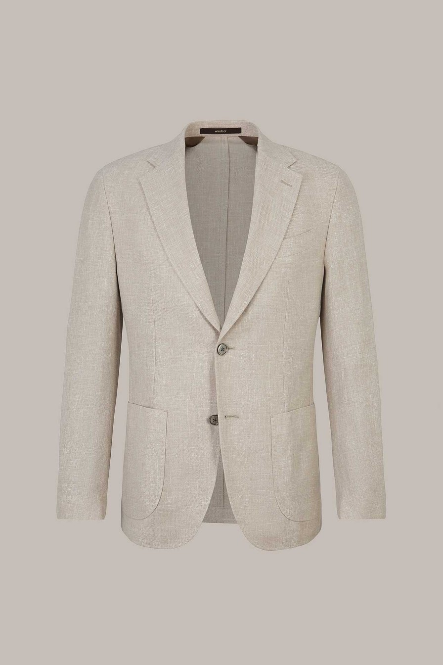 Windsor Leinenmix-Sakko Camicia Mit Wolle Und Seide In Meliert Beige Sakkos