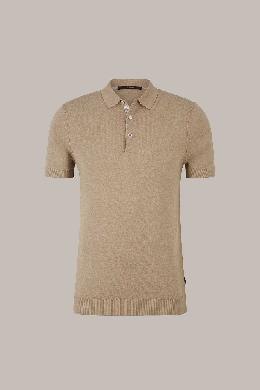 Windsor Leinen-Strick-Poloshirt Lindo In Braun-Beige Strick