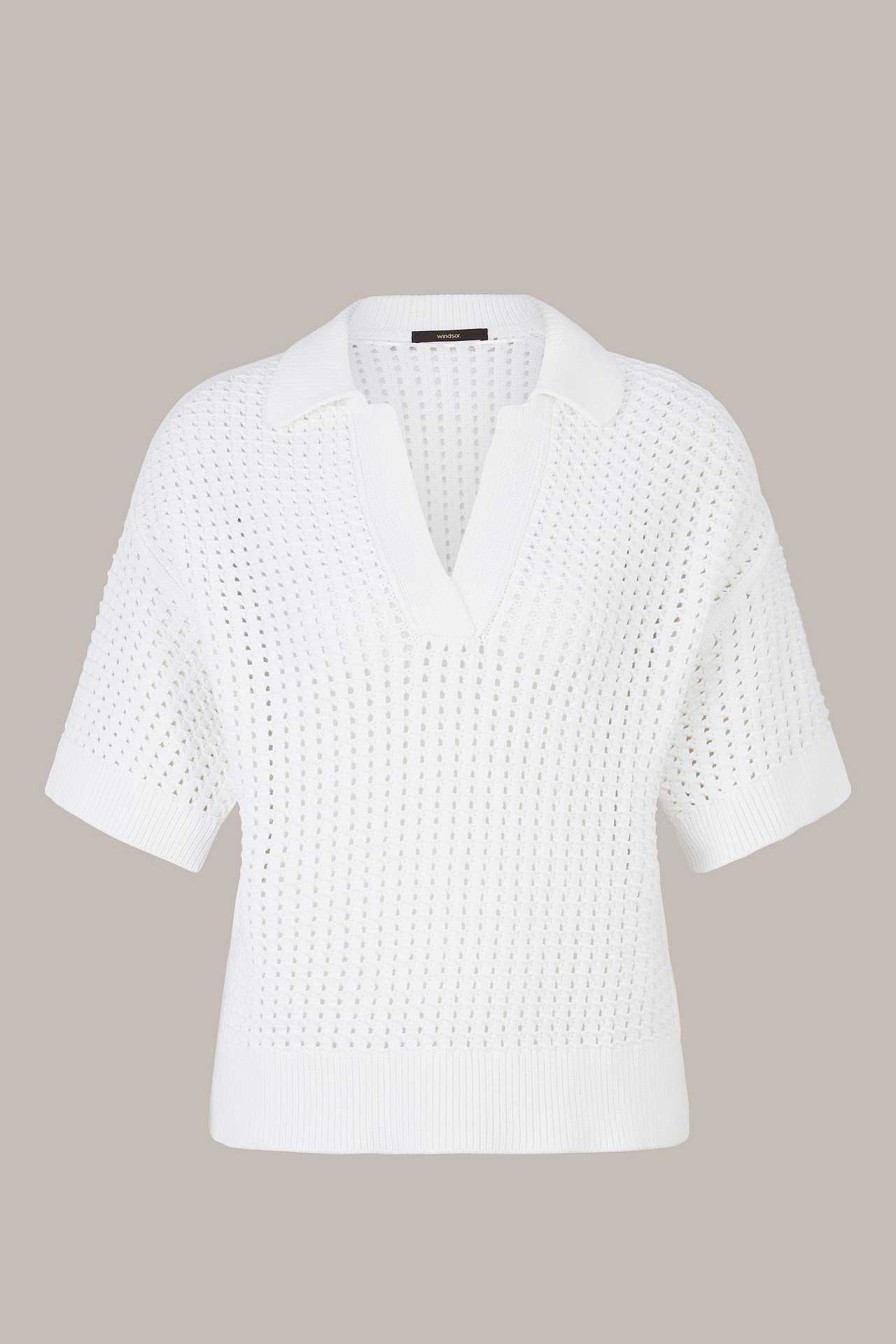 Windsor Crochet-Strick-Polo-Shirt In Wei Weiss Strick