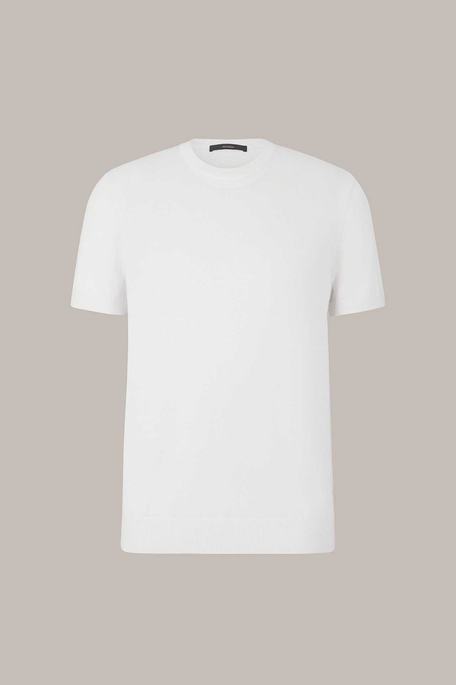 Windsor Baumwoll-Strick-T-Shirt Cashmino Mit Cashmere In Wollwei Wollweiss Strick