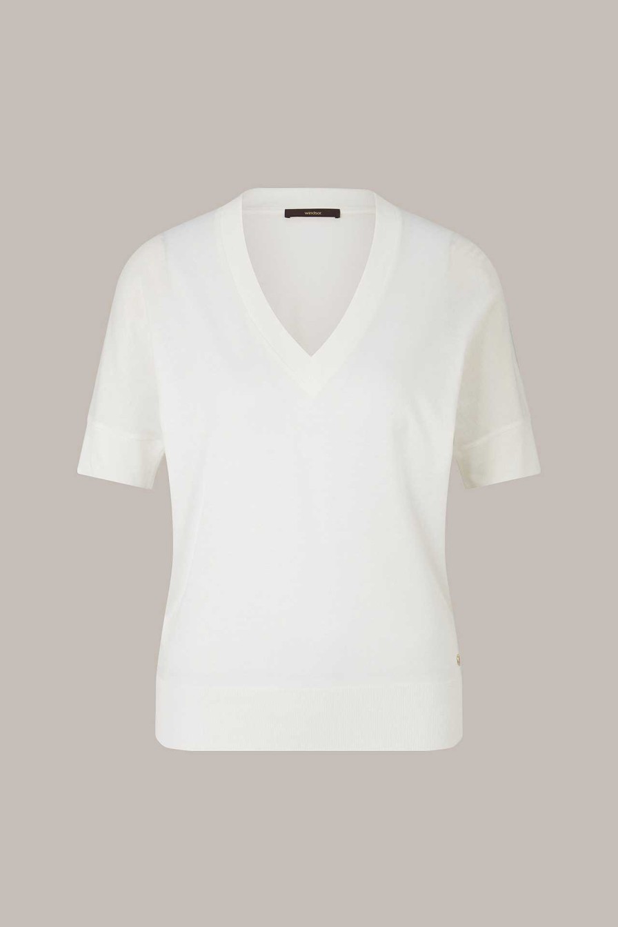 Windsor Tencel-Baumwoll-Shirt Mit V-Ausschnitt In Ecru T-Shirts & Sweatshirts